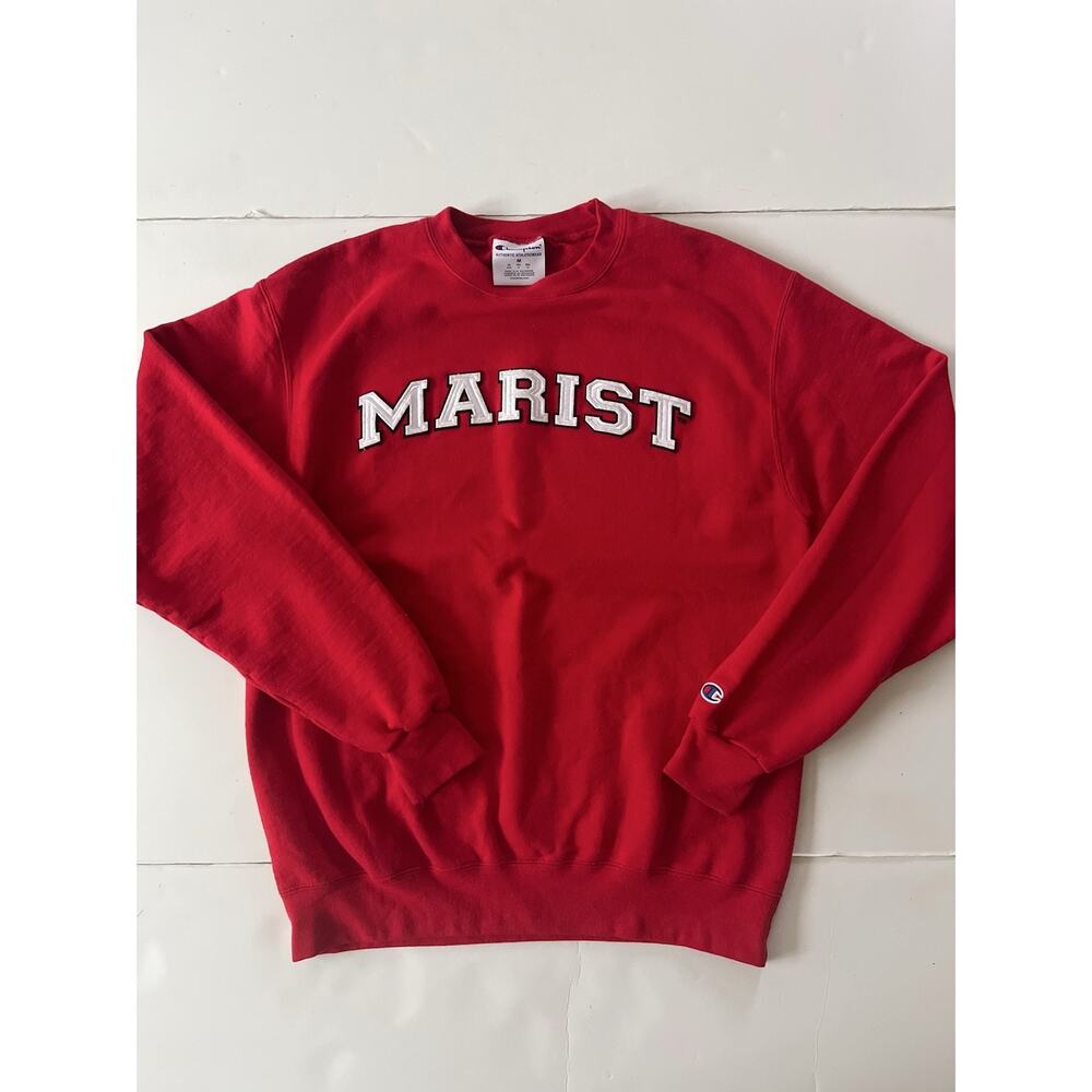 Champion Marist College Sweatshirt Mens M Red Crew Neck Pullover Fleece Logo